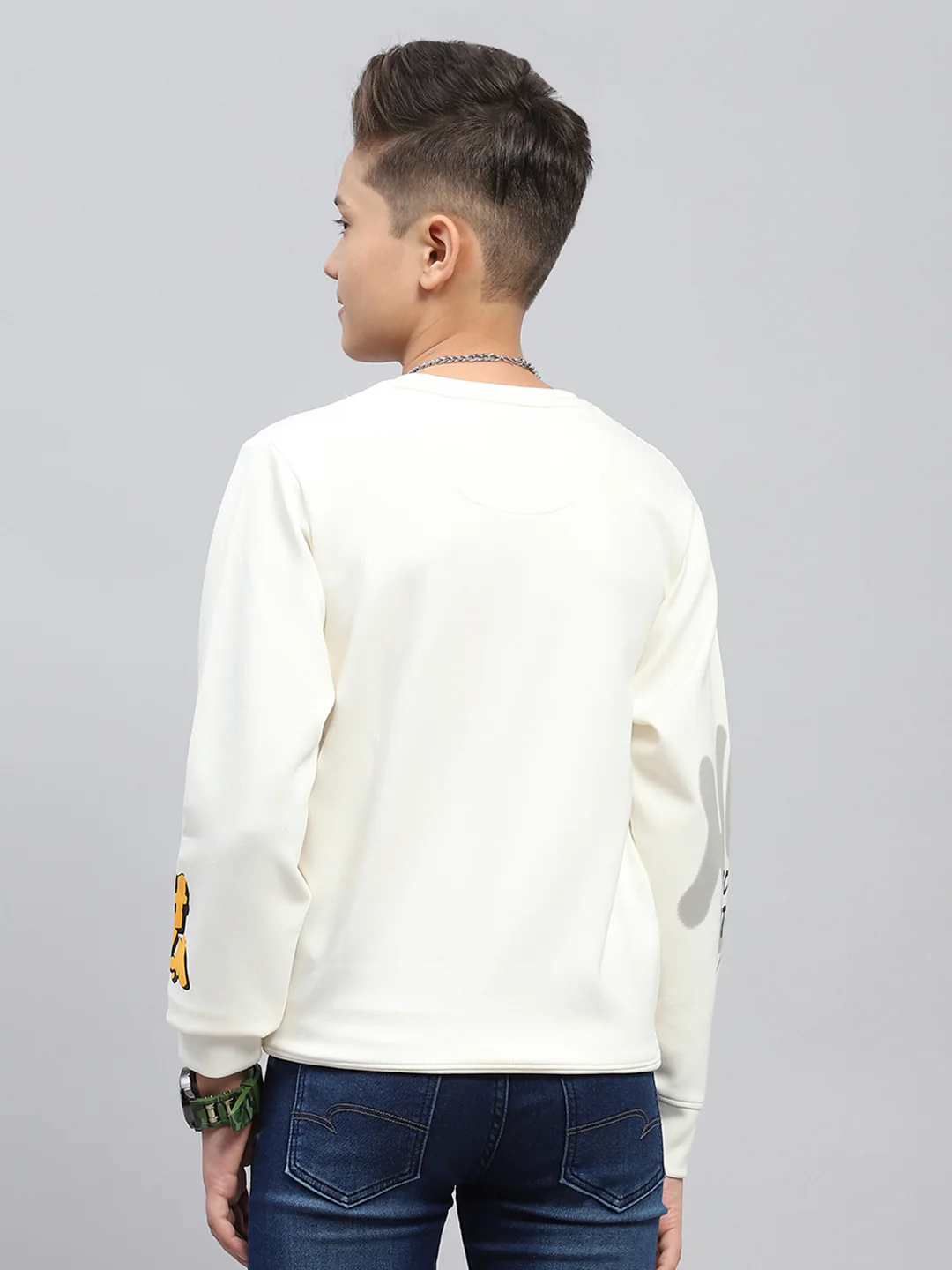 Boys White Printed Round Neck Full Sleeve Sweatshirt - Image 5