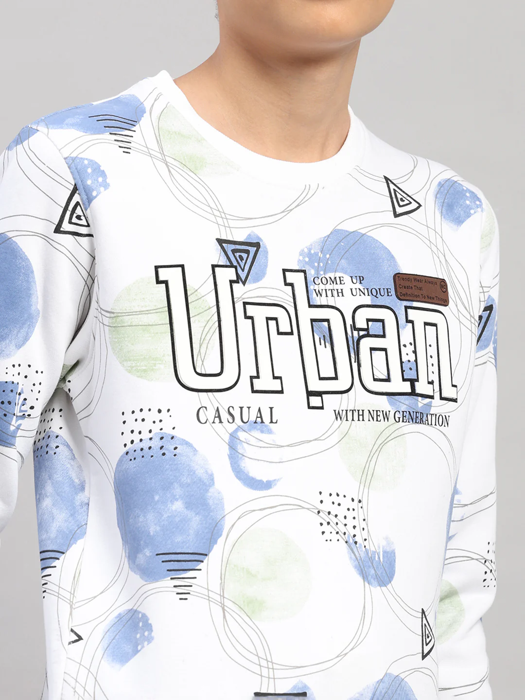 Boys White Printed Round Neck Full Sleeve Sweatshirt - Image 7