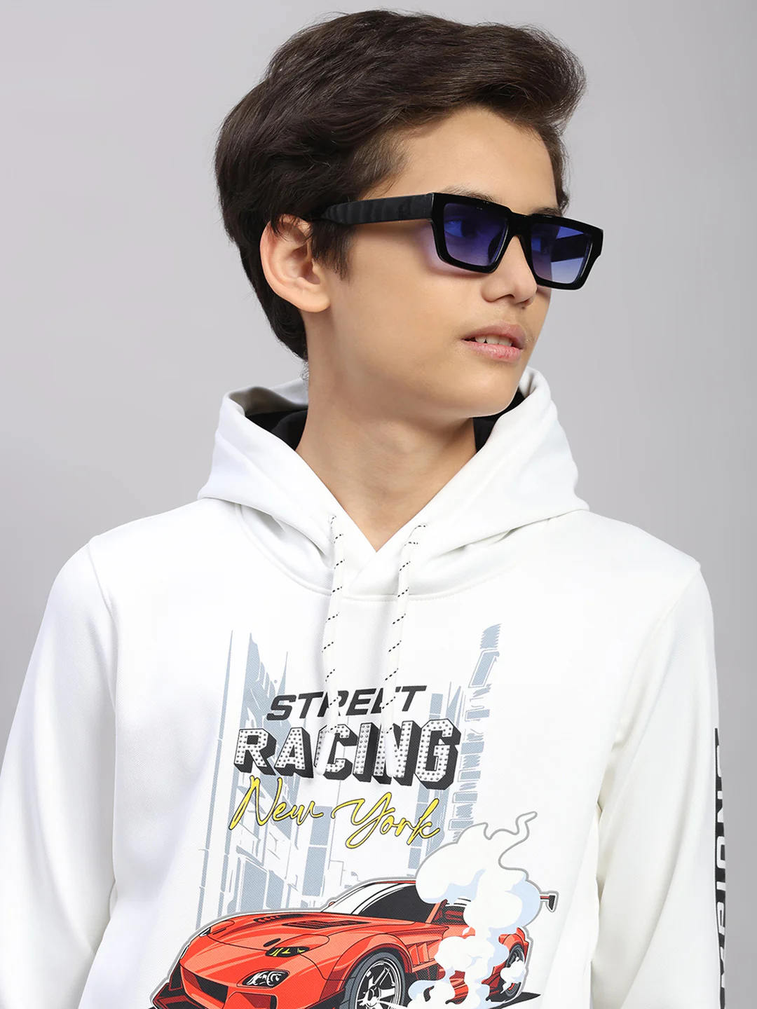 Boys White Printed Round Neck Full Sleeve Sweatshirt - Image 6