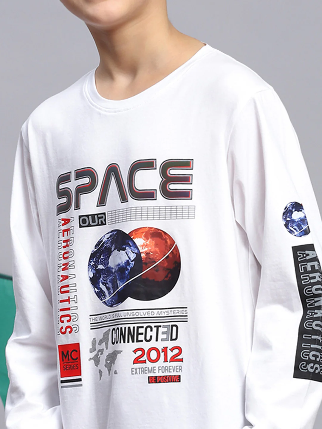 Boys White Printed Round Neck Full Sleeve T-Shirts - Image 6