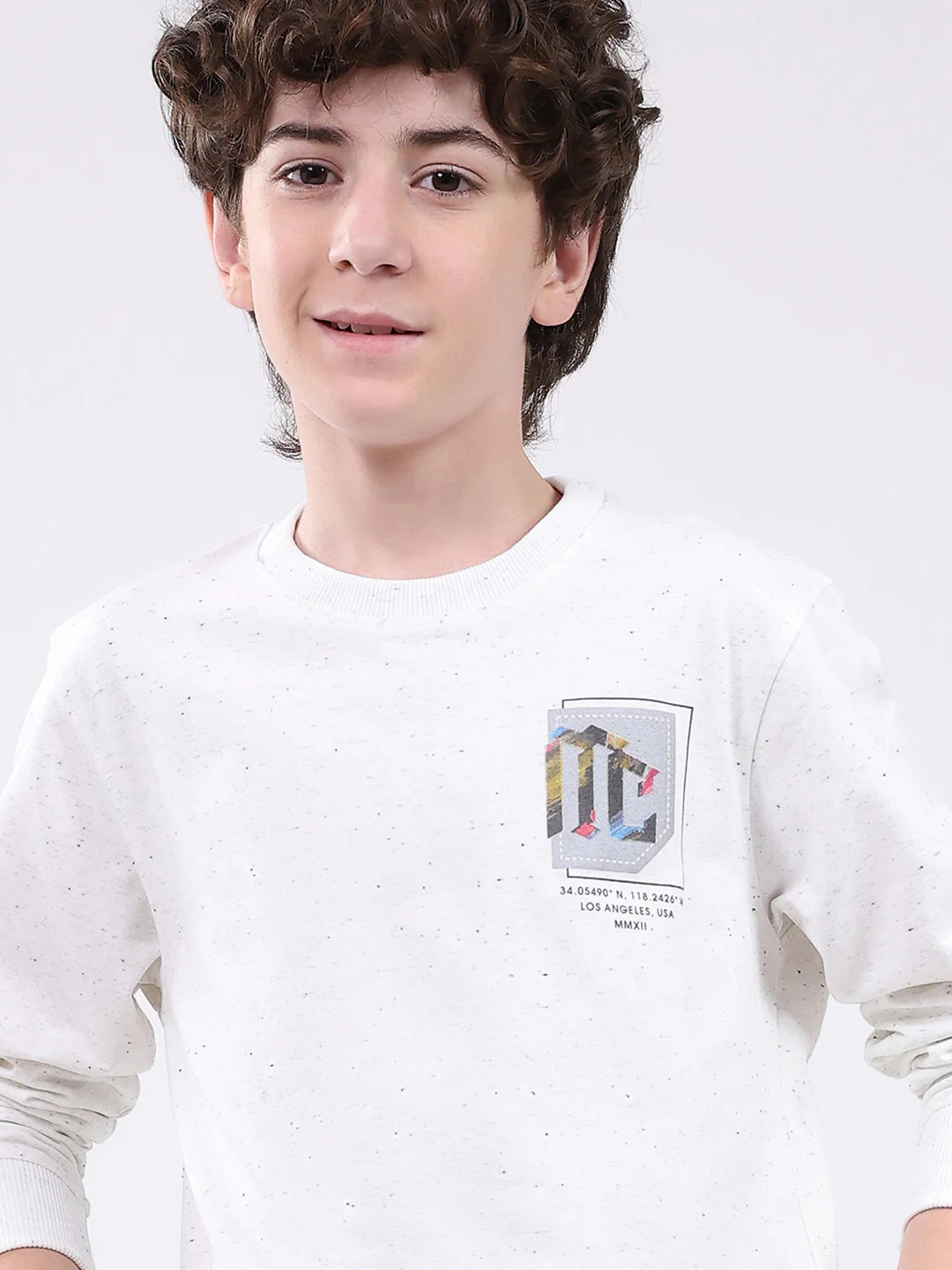 Boys White Printed Round Neck Full Sleeve Winter T-Shirt - Image 6