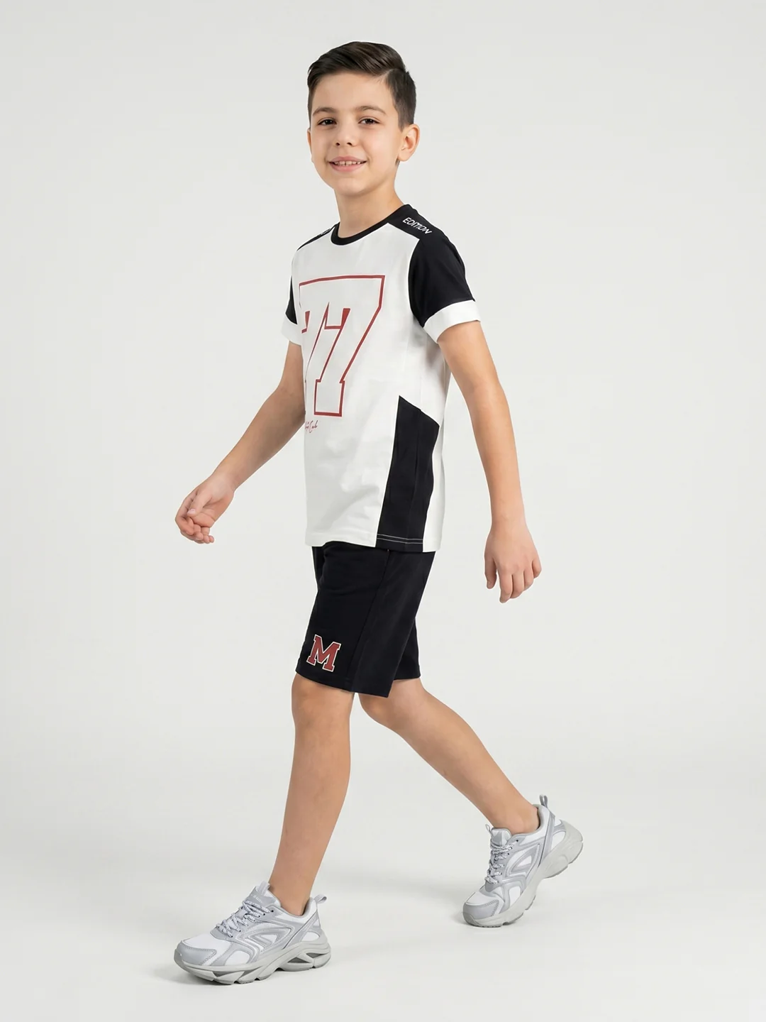 Boys White Printed Round Neck Half Sleeve Bermuda Set - Image 3