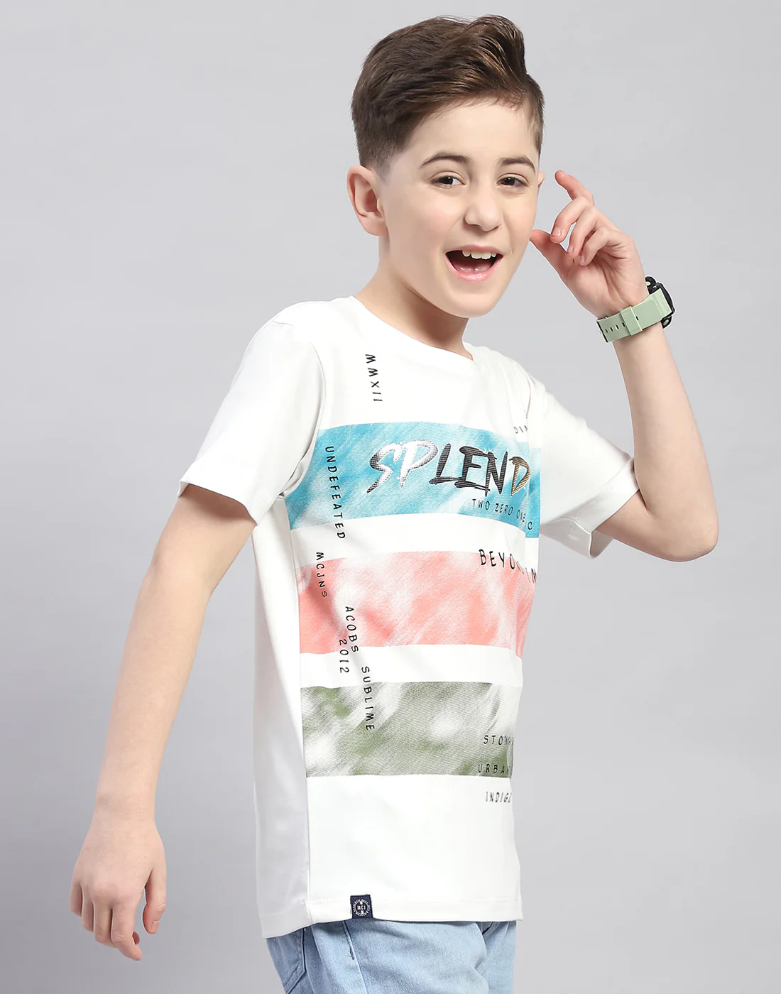 Boys White Printed Round Neck Half Sleeve T-Shirt - Image 4