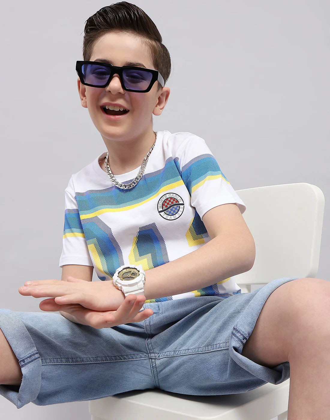Boys White Printed Round Neck Half Sleeve T-Shirt - Image 6