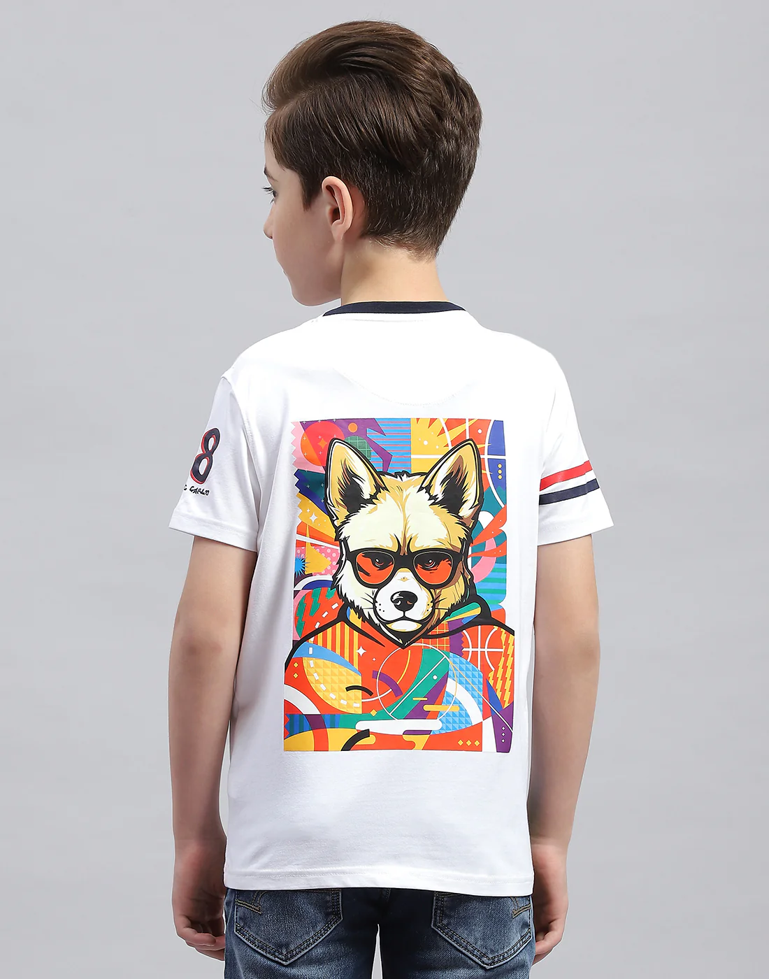 Boys White Printed Round Neck Half Sleeve T-Shirt - Image 5