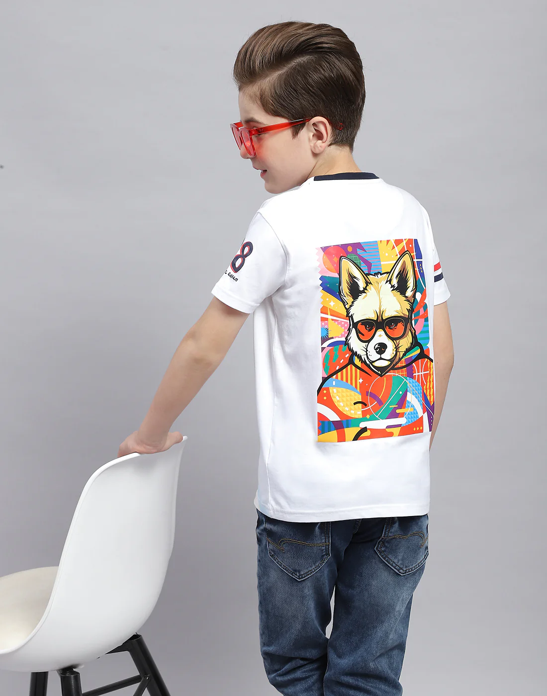 Boys White Printed Round Neck Half Sleeve T-Shirt - Image 6