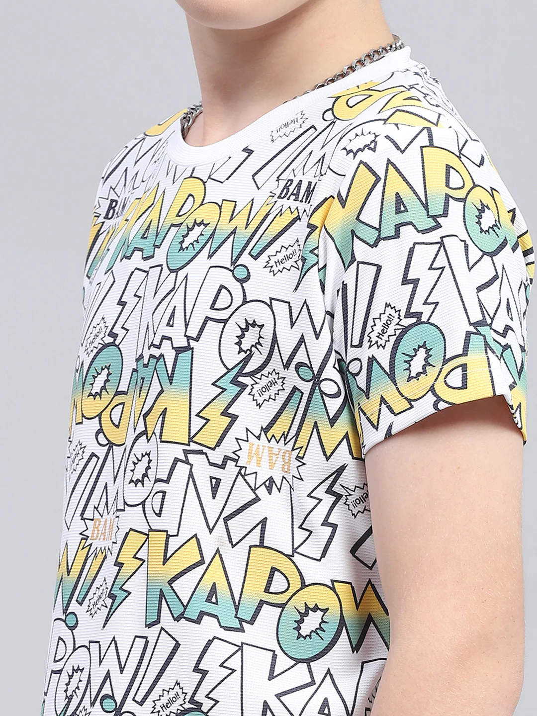 Boys White Printed Round Neck Half Sleeve T-Shirt - Image 6