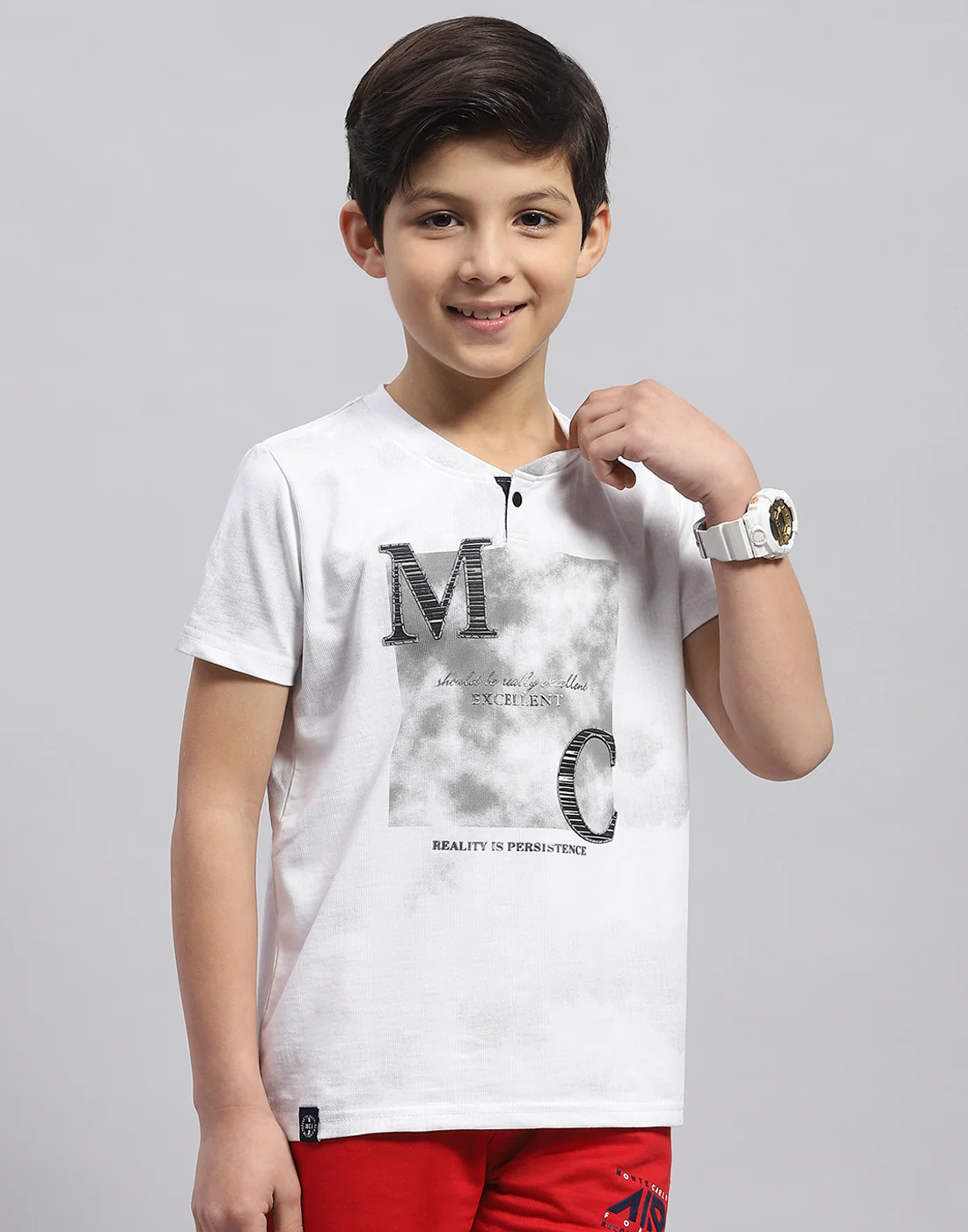 Boys White Printed Round Neck Half Sleeve T-Shirt - Image 2