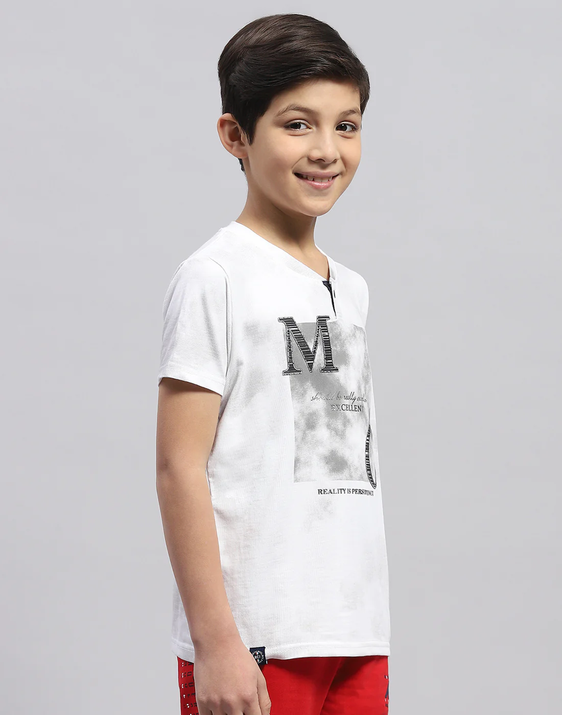 Boys White Printed Round Neck Half Sleeve T-Shirt - Image 4