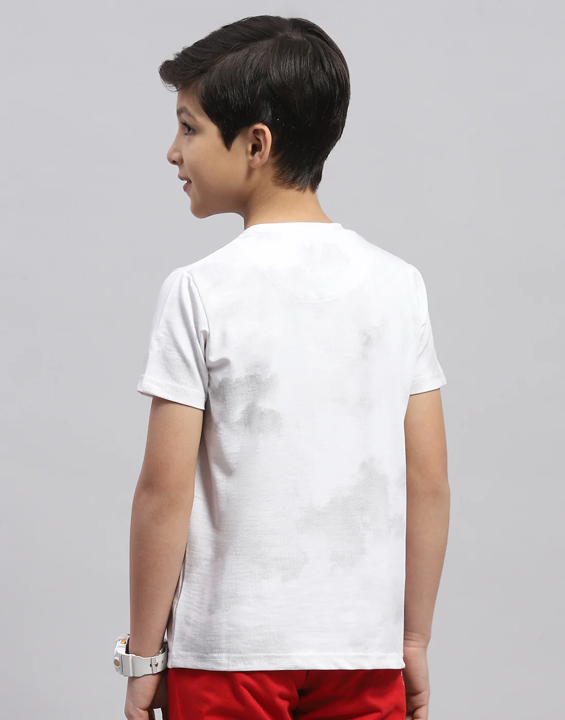Boys White Printed Round Neck Half Sleeve T-Shirt - Image 5