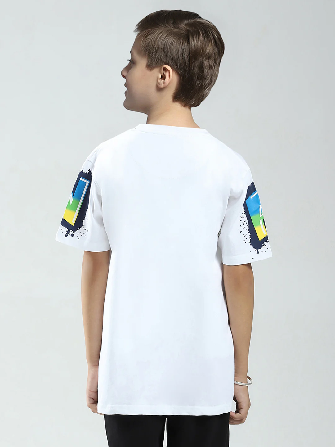 Boys White Printed Round Neck Half Sleeve T-Shirt - Image 5