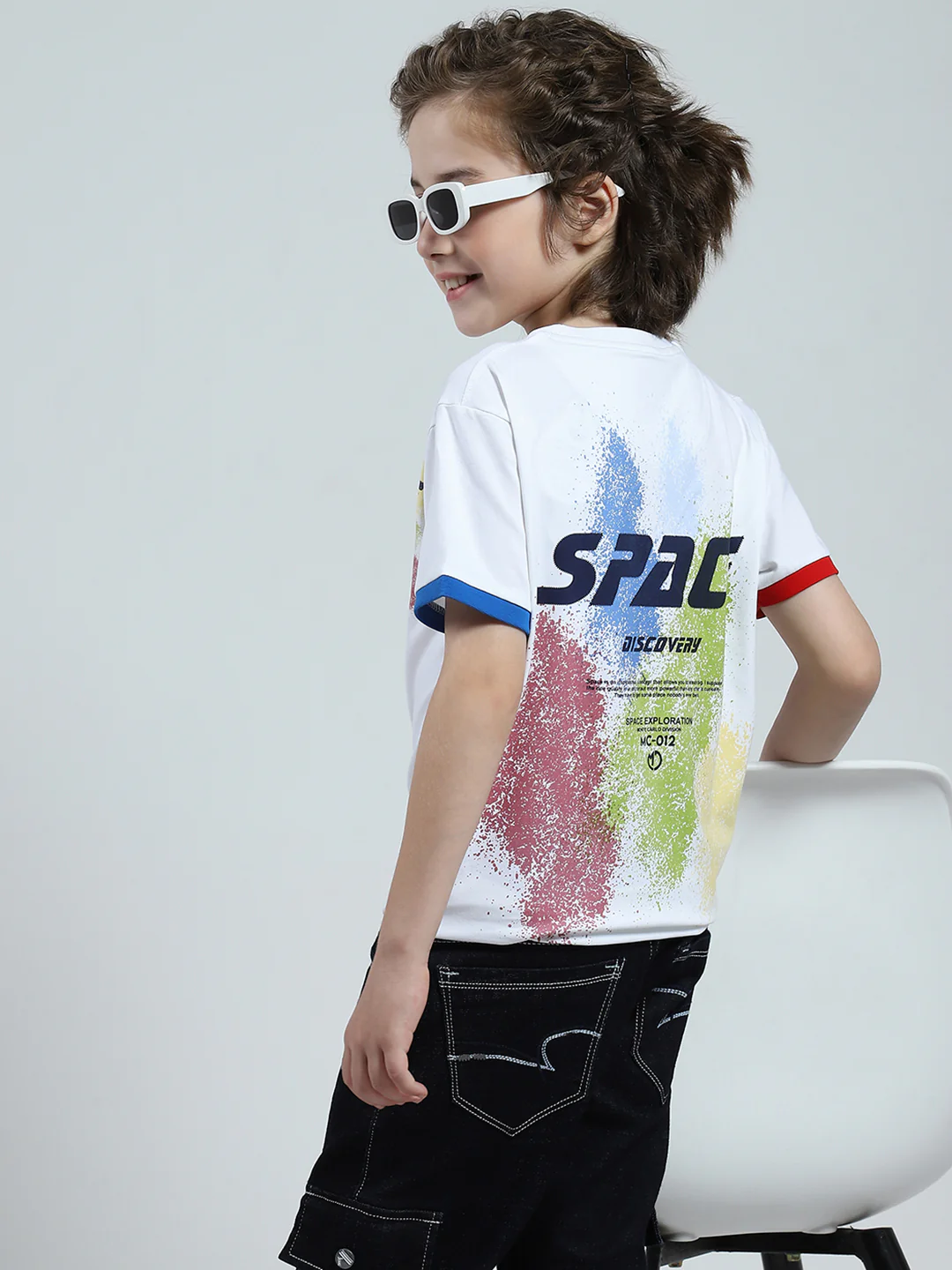 Boys White Printed Round Neck Half Sleeve T-Shirt - Image 6