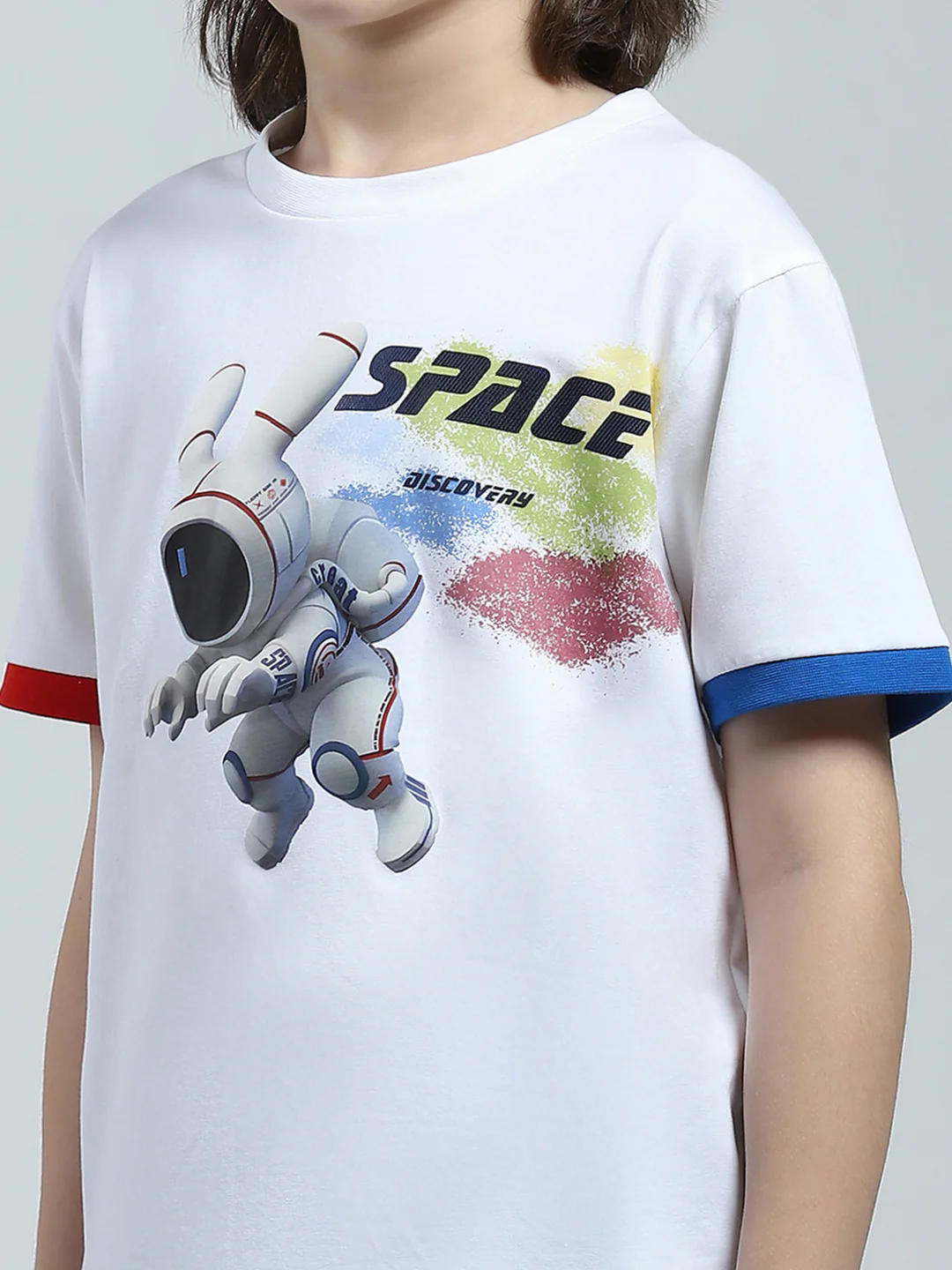 Boys White Printed Round Neck Half Sleeve T-Shirt - Image 7