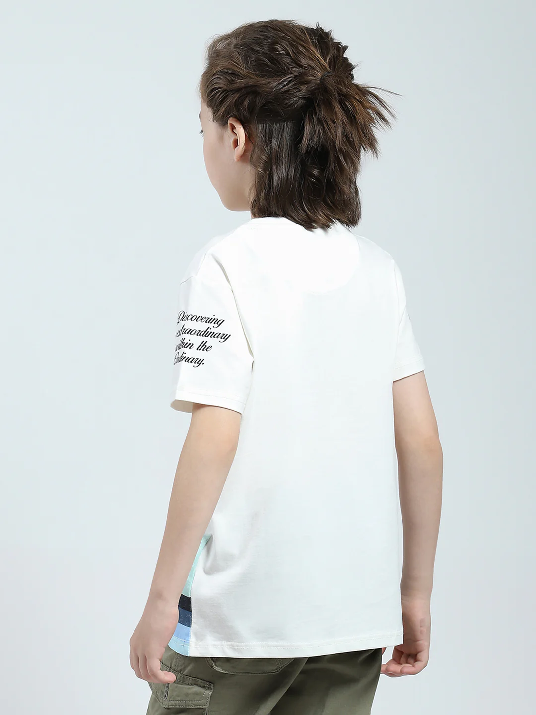 Boys White Printed Round Neck Half Sleeve T-Shirt - Image 5