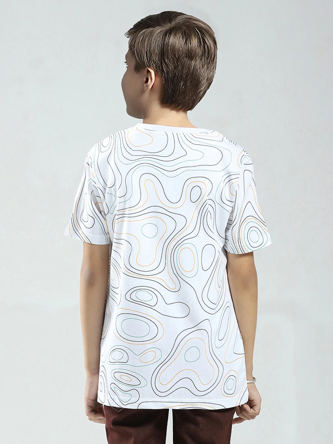 Boys White Printed Round Neck Half Sleeve T-Shirt - Image 5