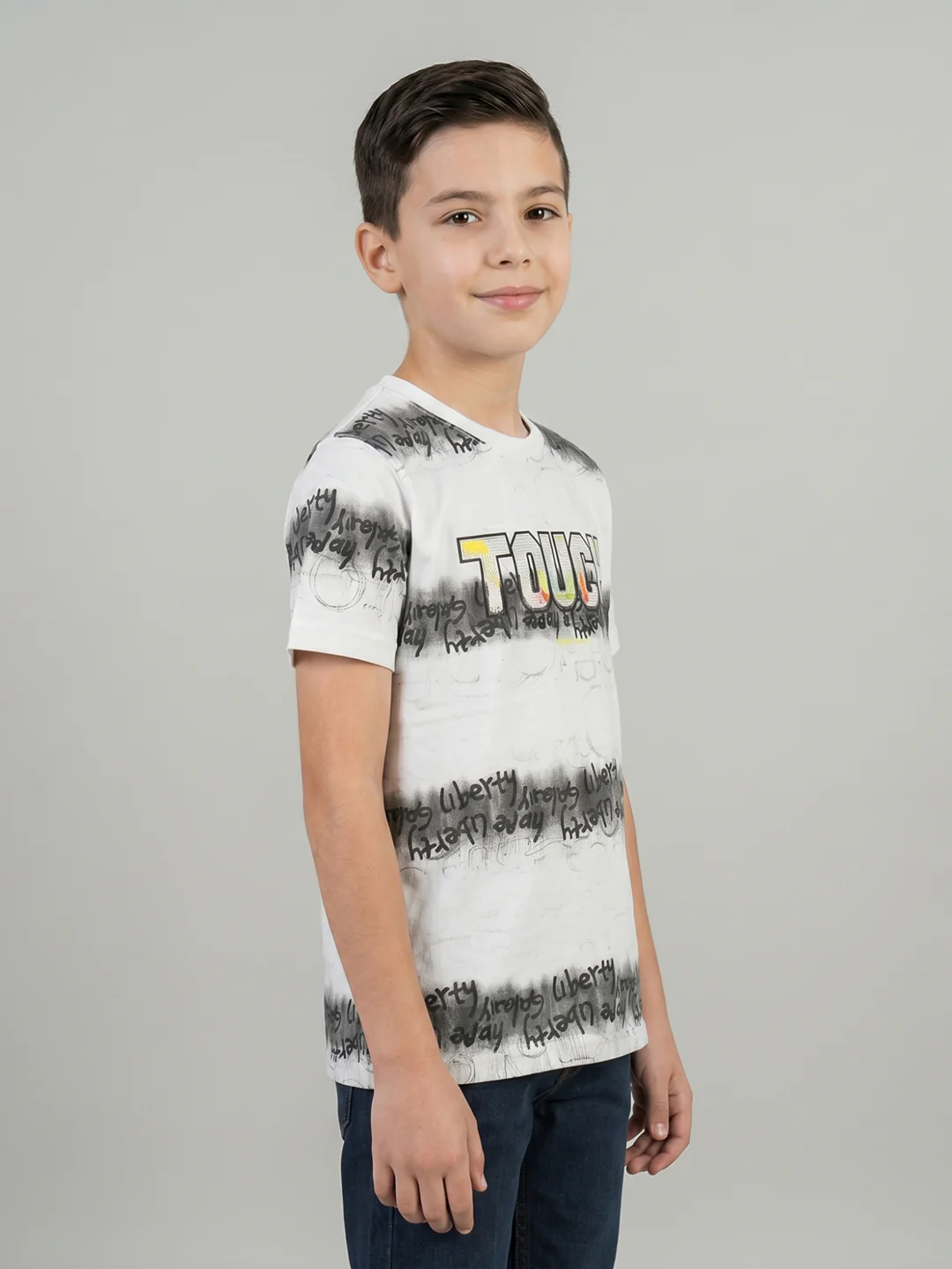 Boys White Printed Round Neck Half Sleeve T-Shirt - Image 2