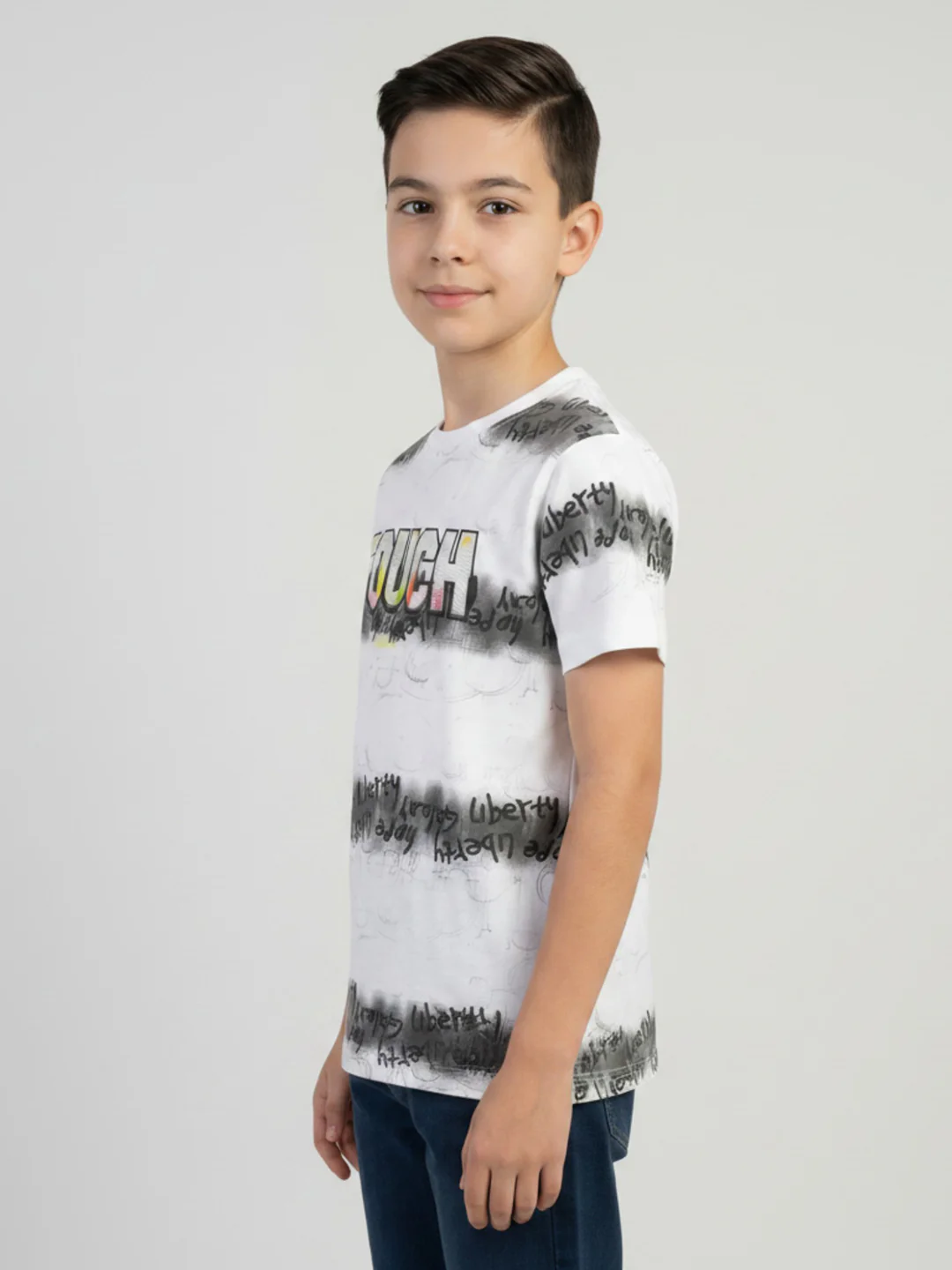 Boys White Printed Round Neck Half Sleeve T-Shirt - Image 3