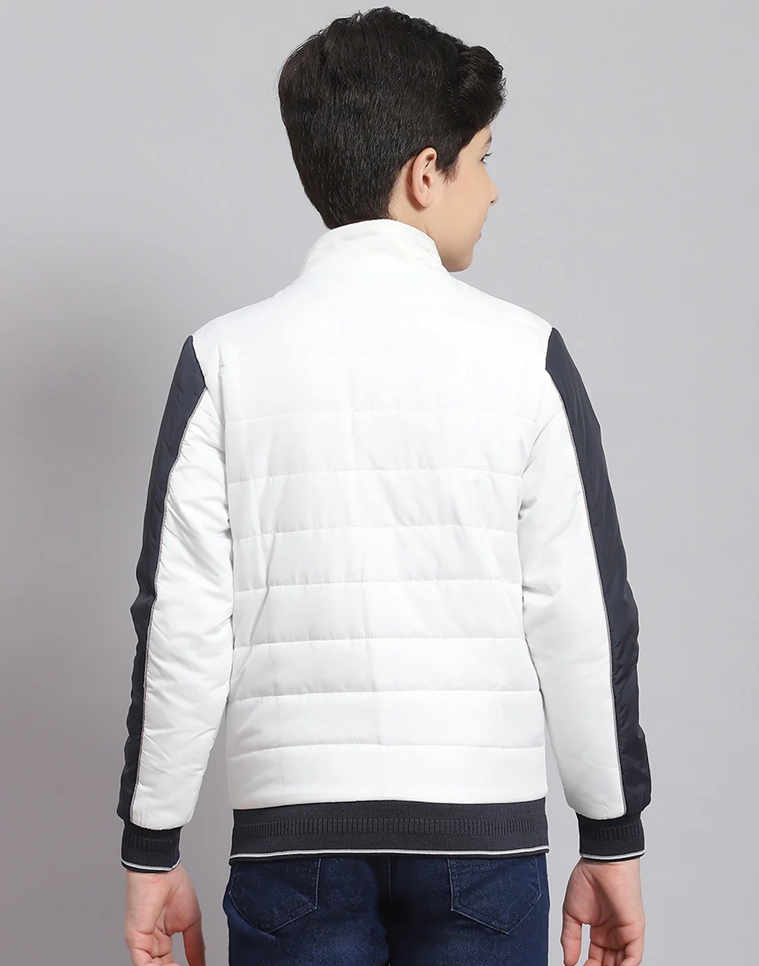 Boys White Printed Stand Collar Full Sleeve Boys Jacket - Image 5