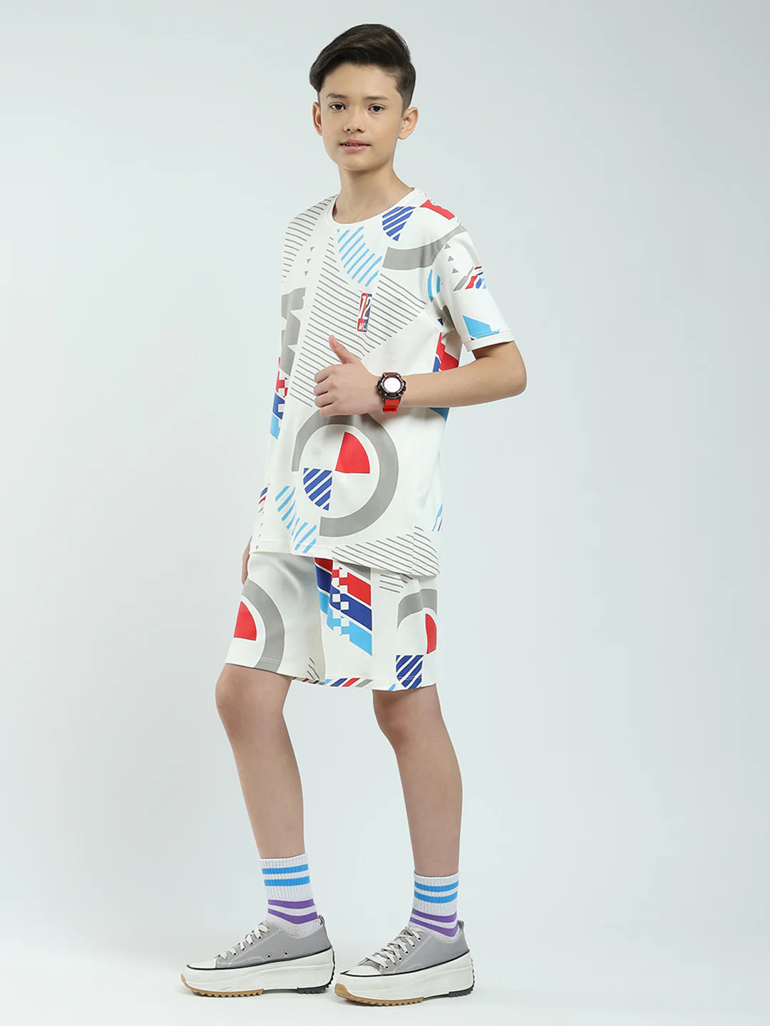 Boys White Printed Round Neck Half Sleeve Bermuda Set - Image 3