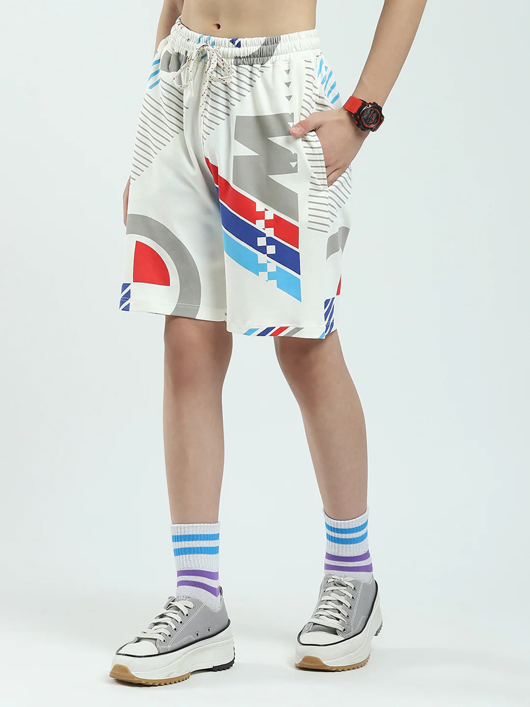 Boys White Printed Round Neck Half Sleeve Bermuda Set - Image 7