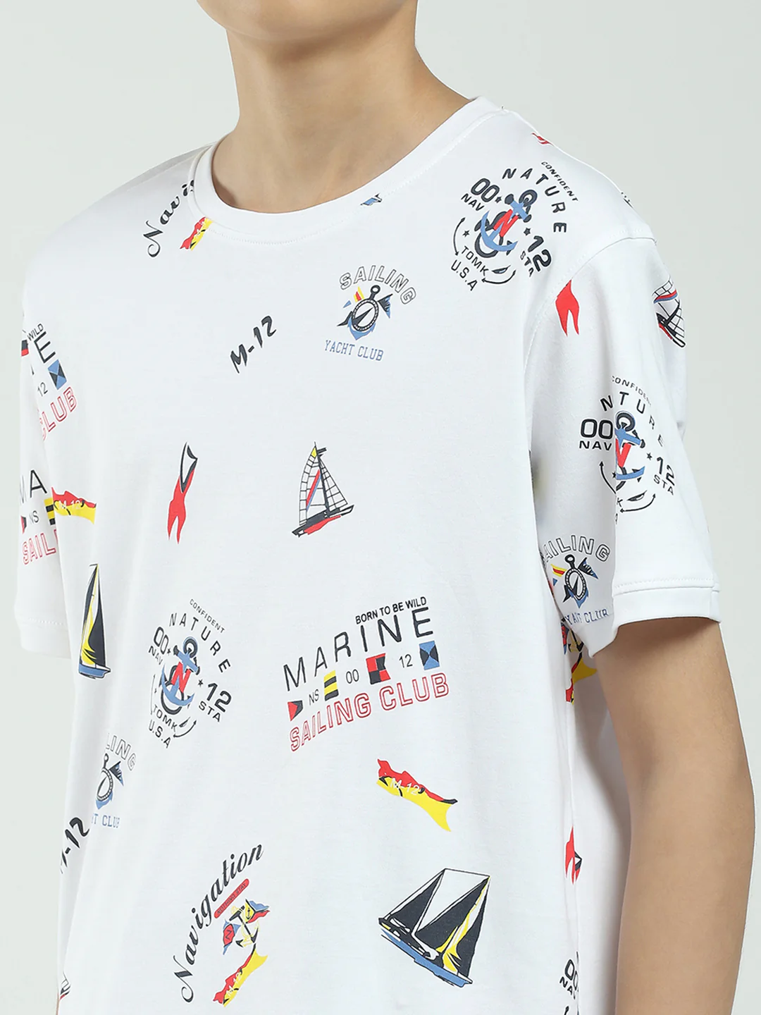 Boys White Printed Round Neck Half Sleeve Bermuda Set - Image 8