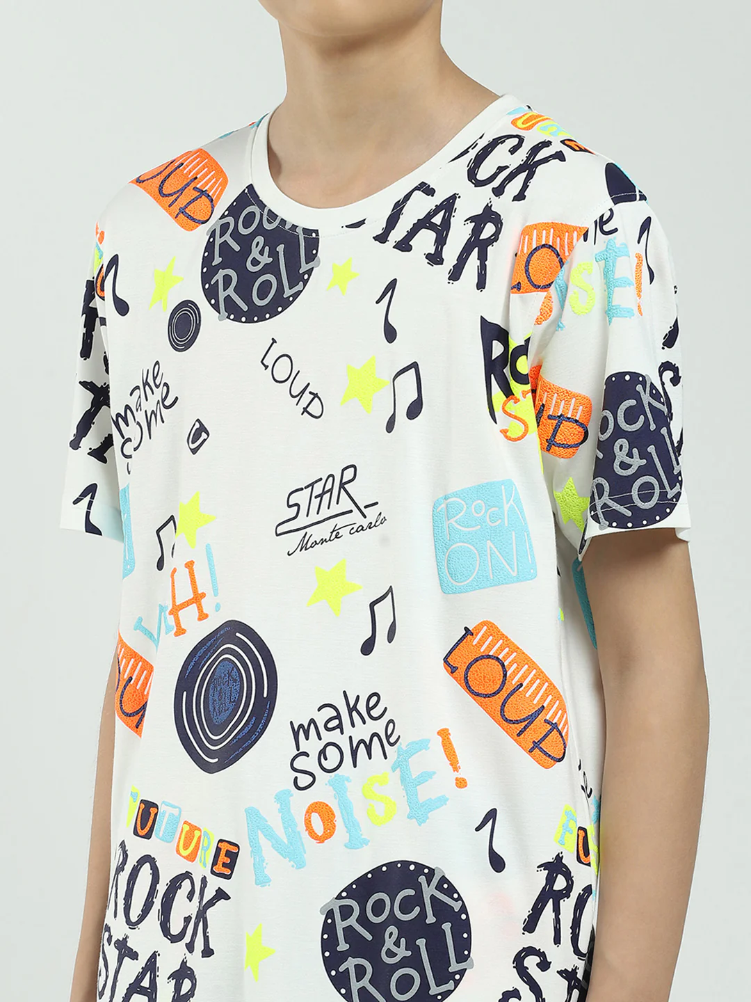 Boys White Printed Round Neck Half Sleeve Bermuda Set - Image 8