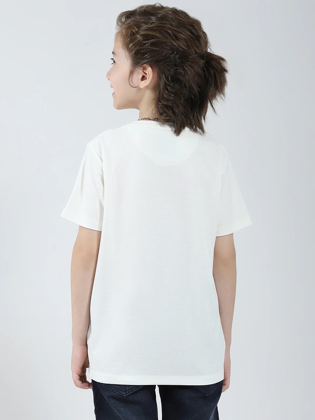 Boys White Printed Round Neck Half Sleeve T-Shirt - Image 5