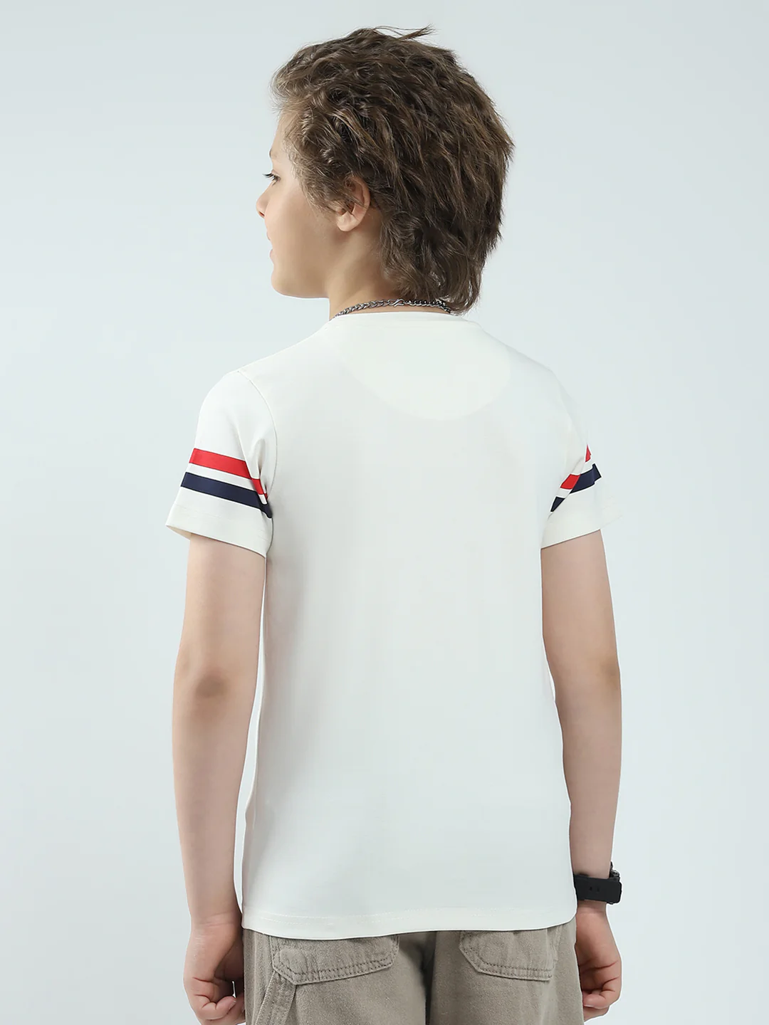 Boys White Printed Round Neck Half Sleeve T-Shirt - Image 5