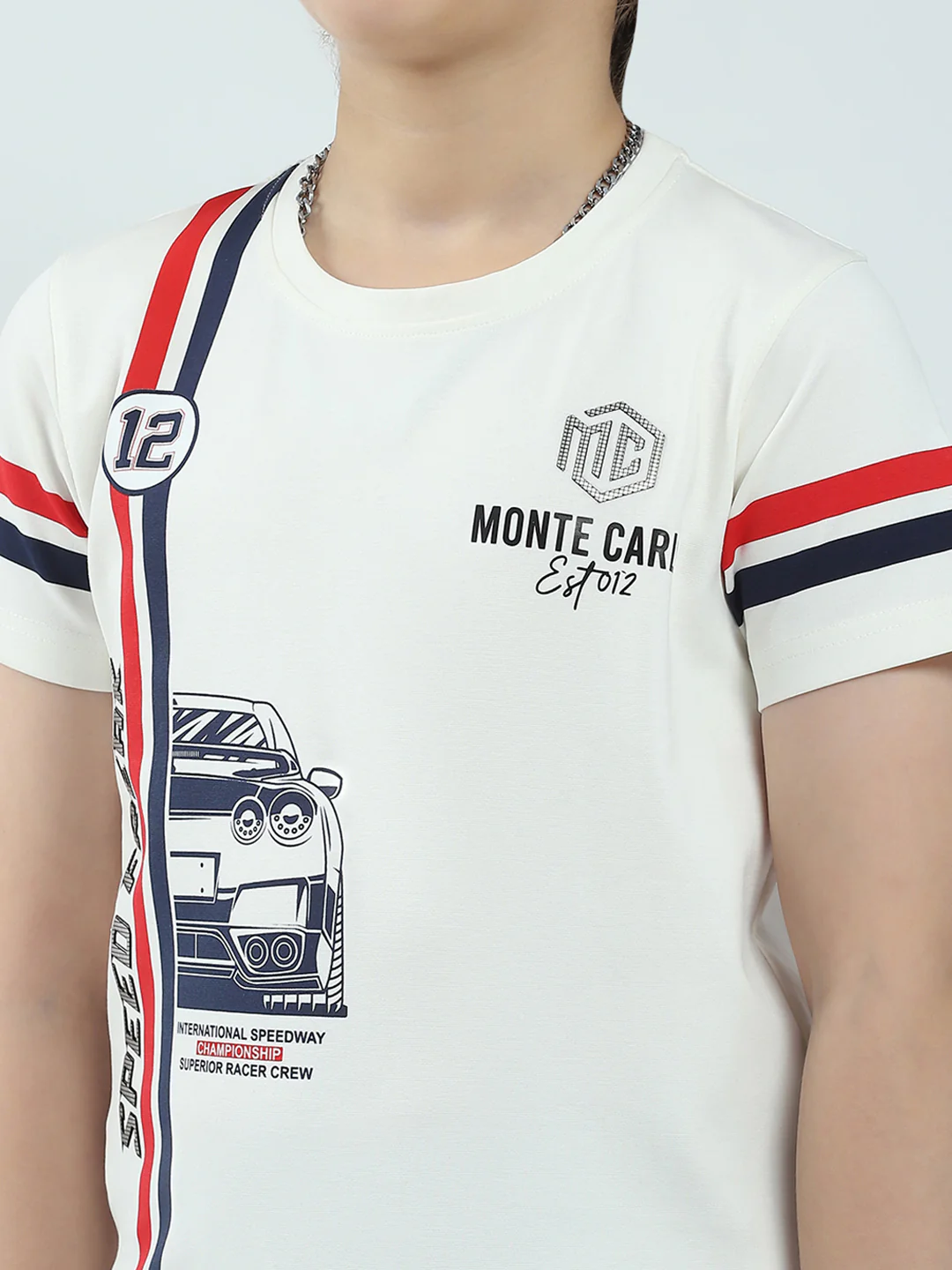 Boys White Printed Round Neck Half Sleeve T-Shirt - Image 6