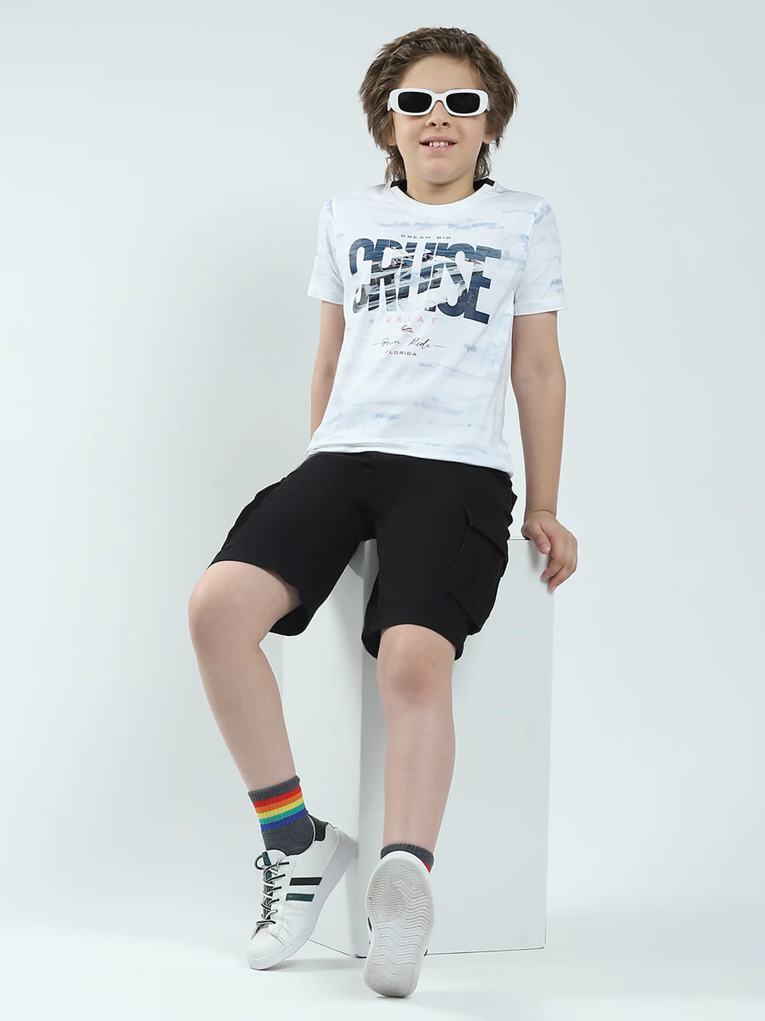 Boys White Printed Round Neck Half Sleeve T-Shirt - Image 2