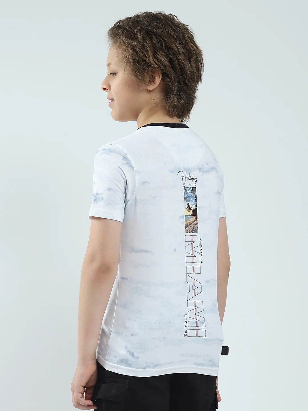 Boys White Printed Round Neck Half Sleeve T-Shirt - Image 5