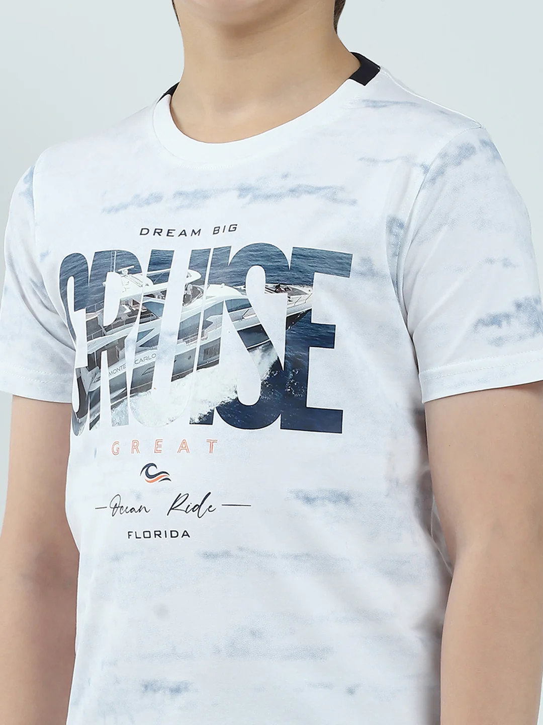 Boys White Printed Round Neck Half Sleeve T-Shirt - Image 6