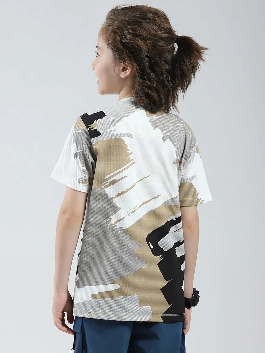 Boys White Printed Round Neck Half Sleeve T-Shirt - Image 5
