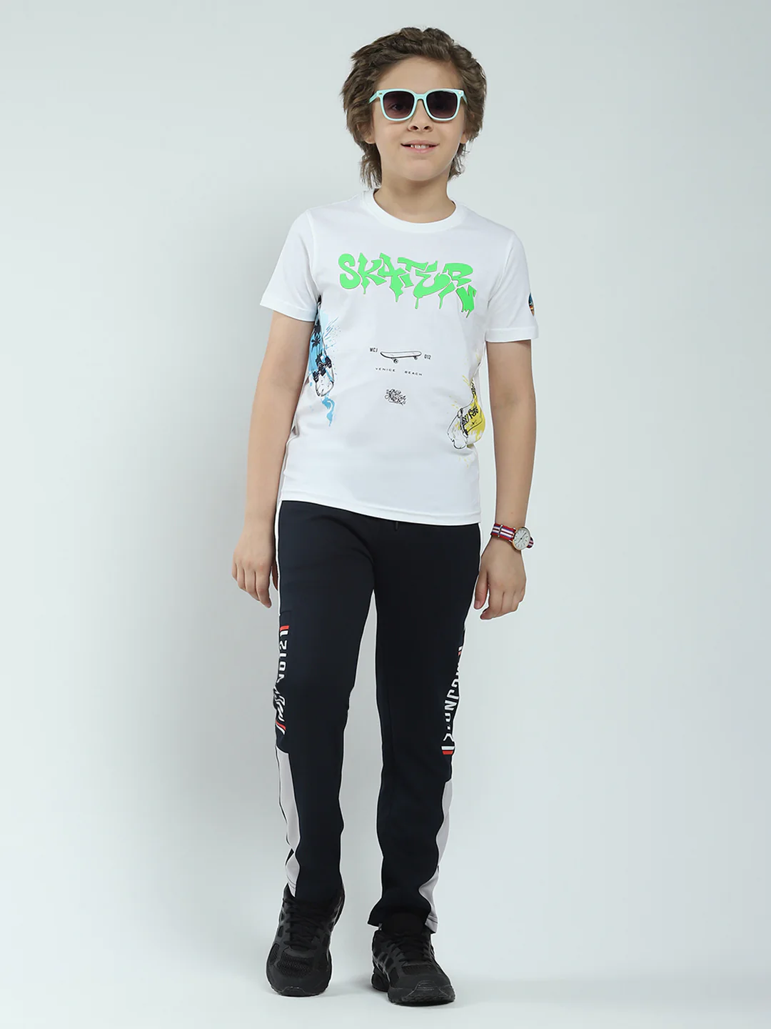 Boys White Printed Round Neck Half Sleeve T-Shirt - Image 2