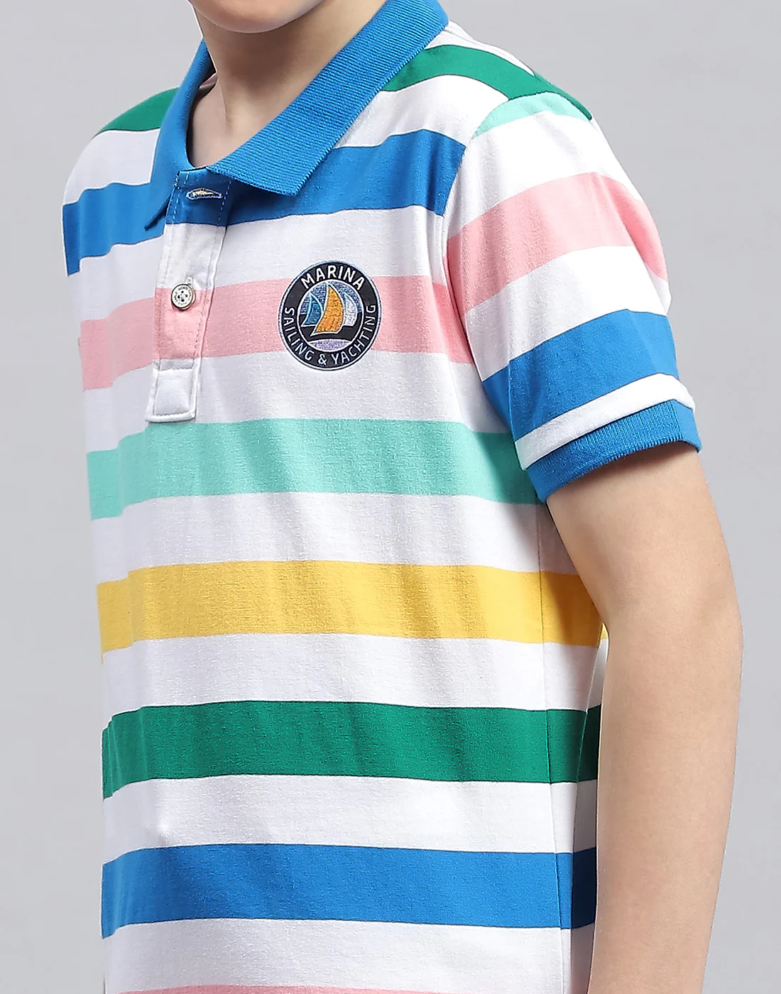 Boys White & Royal Blue Stripe Polo Collar Half Sleeve T-Shirt - Image 6