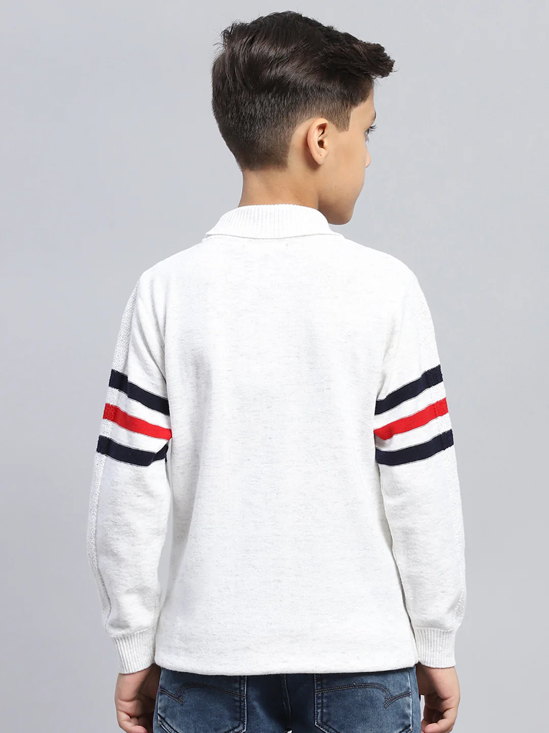 Boys White Self Design High Neck Full Sleeve Pullover - Image 5