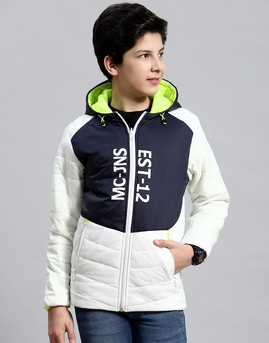 Boys White Solid Collar Full Sleeve Boys Jacket - Image 2