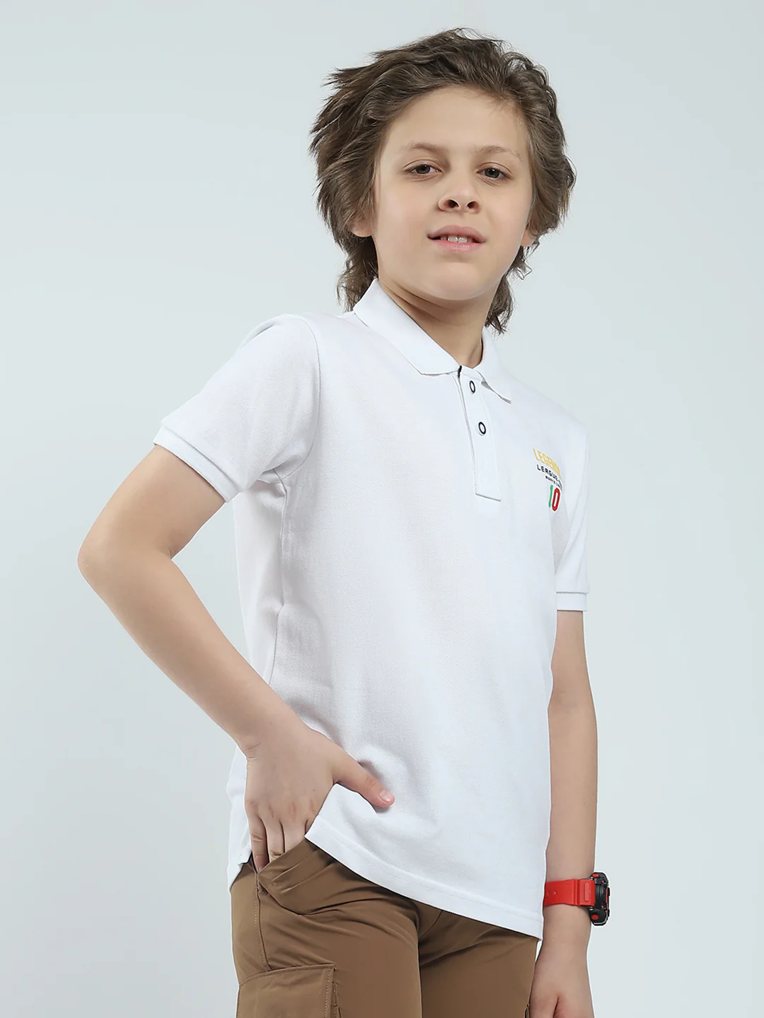 Boys White Solid Collar Half Sleeve T-Shirt - Image 4