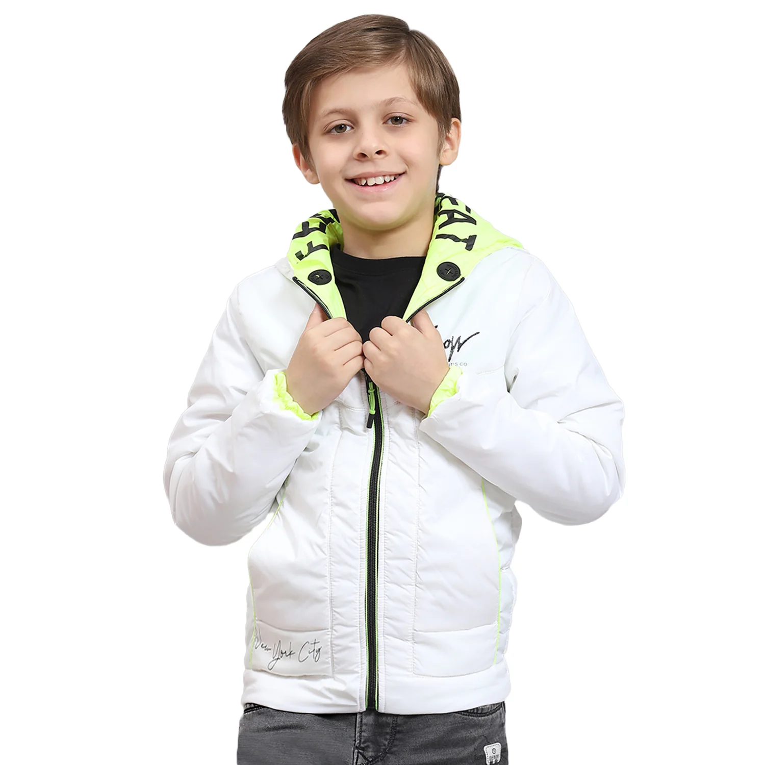 Boys White Solid Hooded Full Sleeve Boys Jacket - Image 5