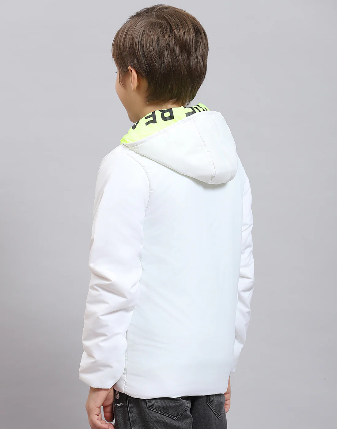 Boys White Solid Hooded Full Sleeve Boys Jacket - Image 6
