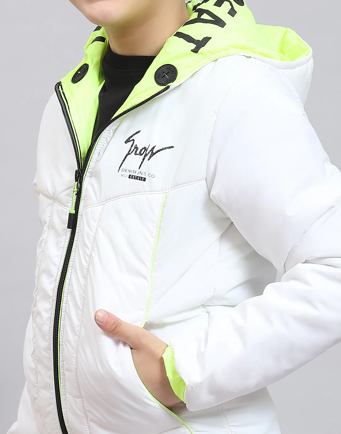 Boys White Solid Hooded Full Sleeve Boys Jacket - Image 7