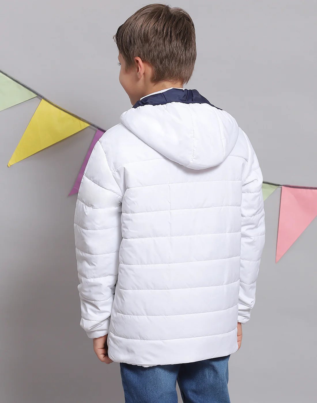 Boys White Solid Hooded Full Sleeve Boys Jacket - Image 5