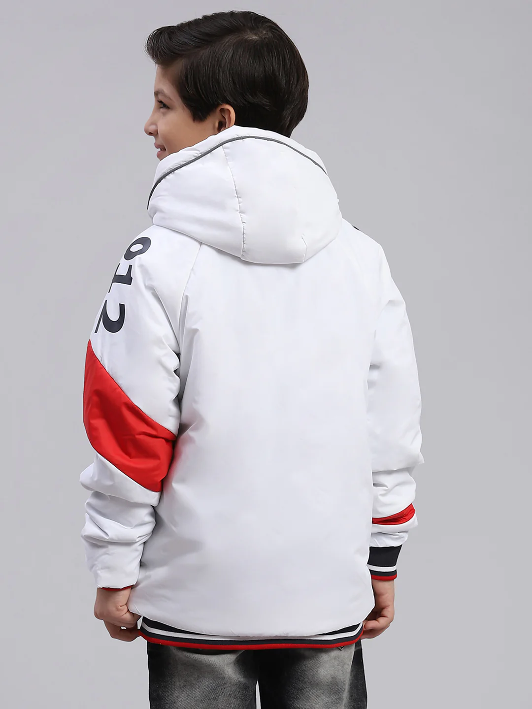 Boys White Solid Hooded Full Sleeve Boys Jacket - Image 4
