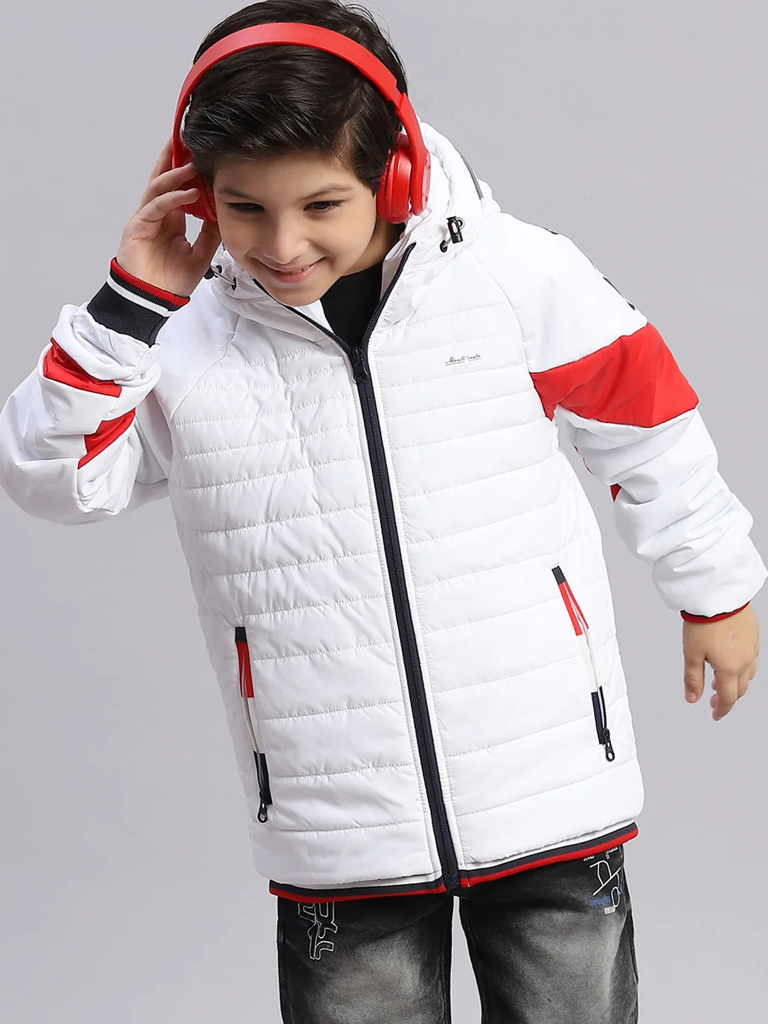 Boys White Solid Hooded Full Sleeve Boys Jacket - Image 5