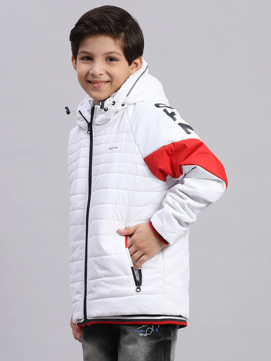 Boys White Solid Hooded Full Sleeve Boys Jacket - Image 6