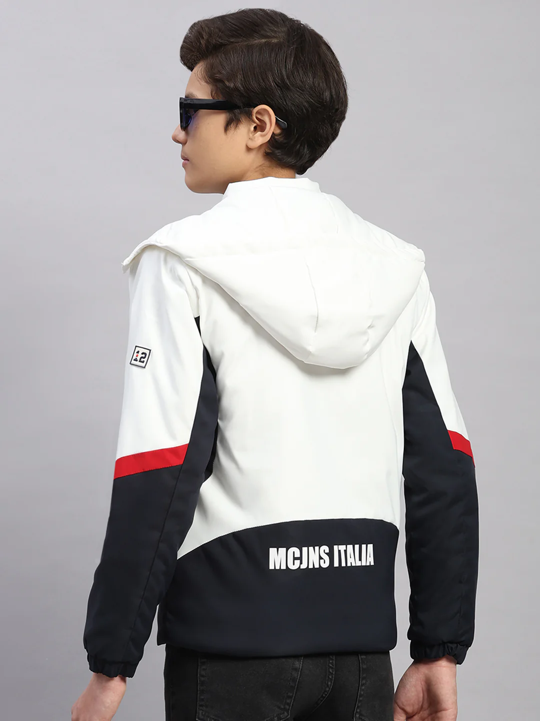 Boys White Solid Hooded Full Sleeve Jacket - Image 5