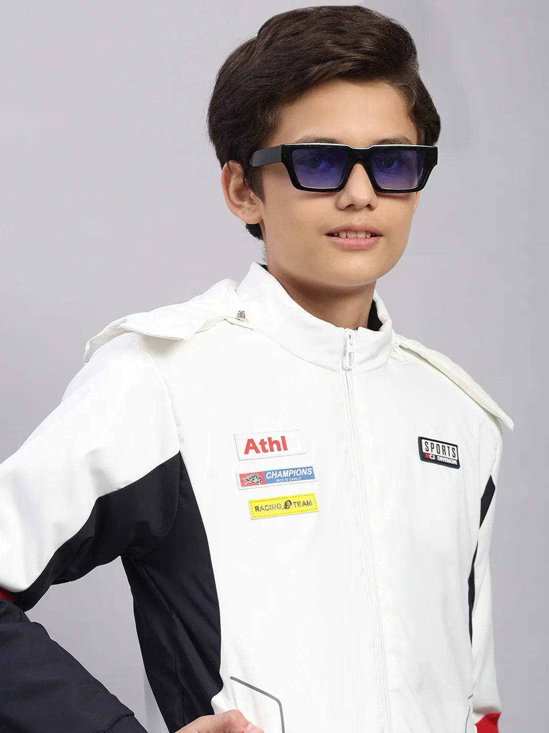 Boys White Solid Hooded Full Sleeve Jacket - Image 6