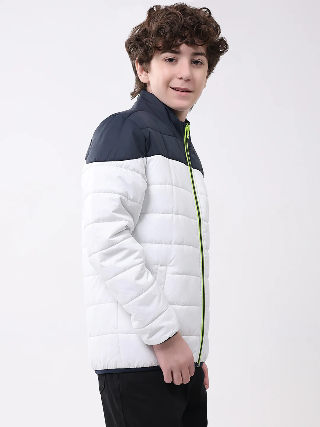 Boys White Solid Mock Neck Full Sleeve Boys Jacket - Image 4