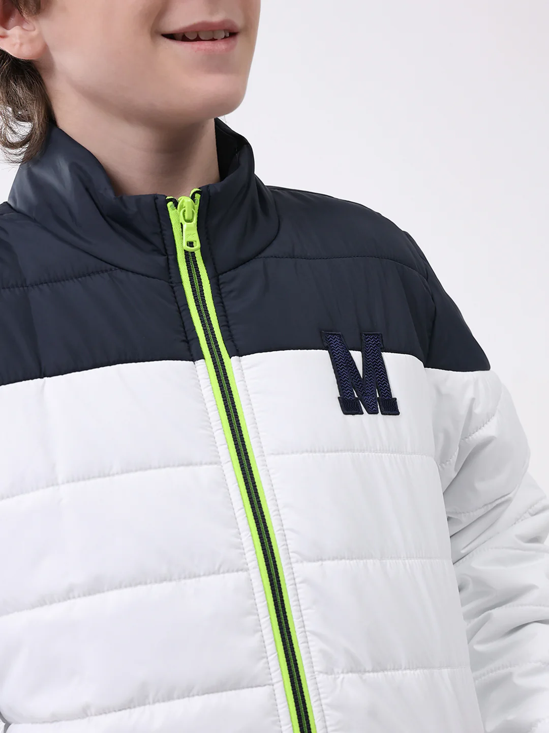 Boys White Solid Mock Neck Full Sleeve Boys Jacket - Image 6
