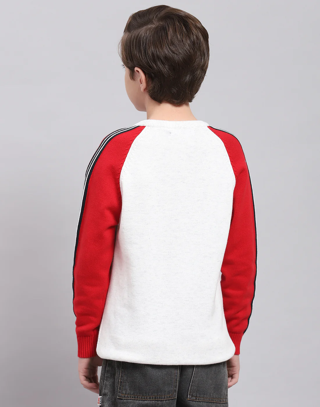 Boys White Solid Round Neck Full Sleeve Sweater - Image 5